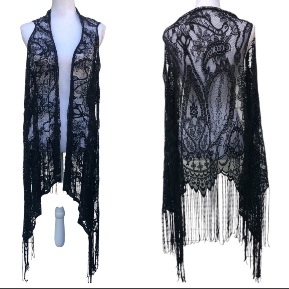Boho witchy lace fringe festival cardigsn M/L